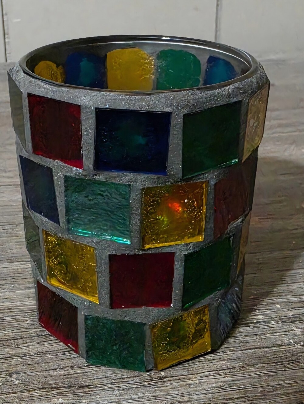 Vintage KIG JIALI Stained Glass Mosaic Candle holder
